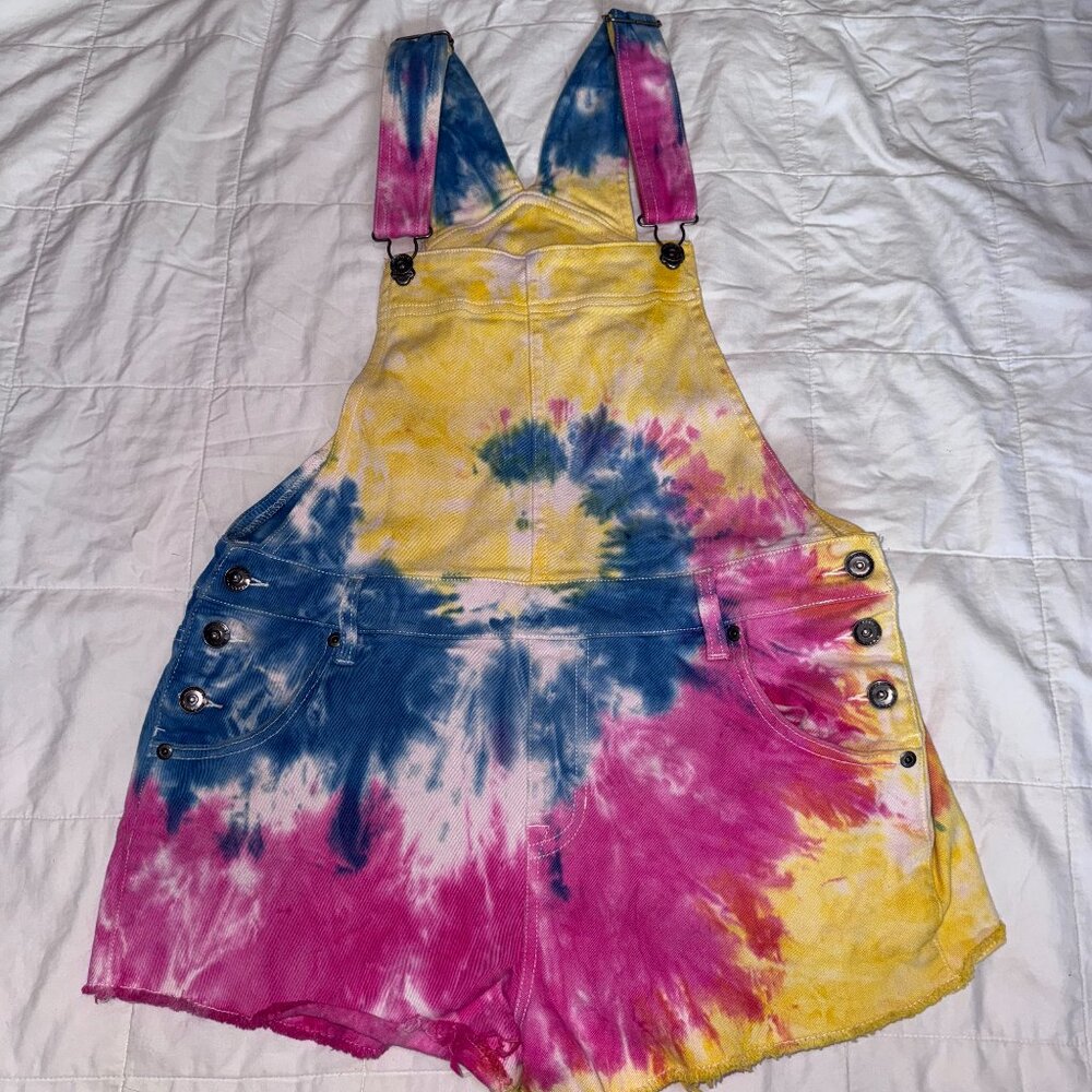 Women's Tie Dye Short Overalls M